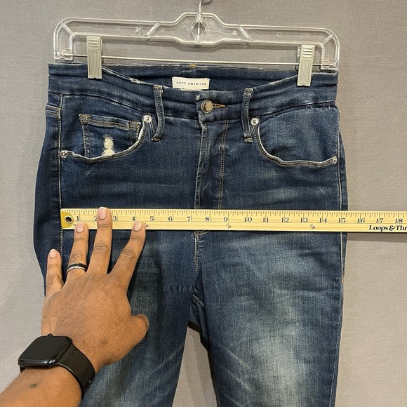 Good American Tapered Leg Skinny Jeans Women's 8/29 Blue High Rise Distressed - Picture 9 of 12